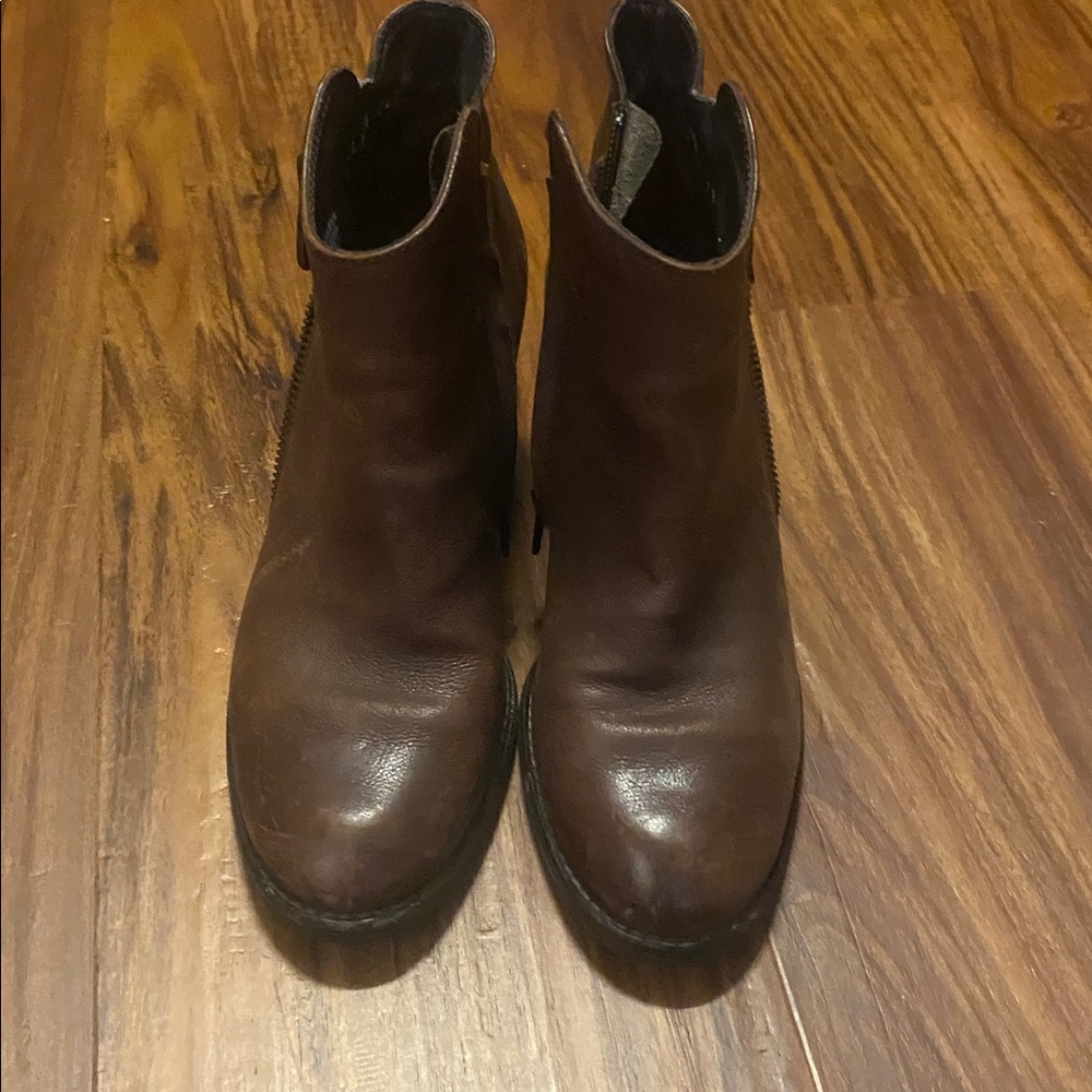 Paul Green Aubrey Leather Ankle Boots Side Zippers Stacked High Heel UK3.5/US 6